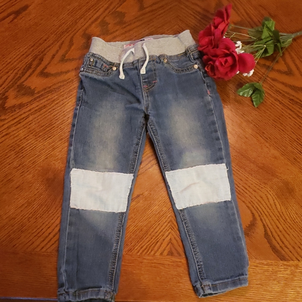 Lee Jean's with stretch band and patches  on knees